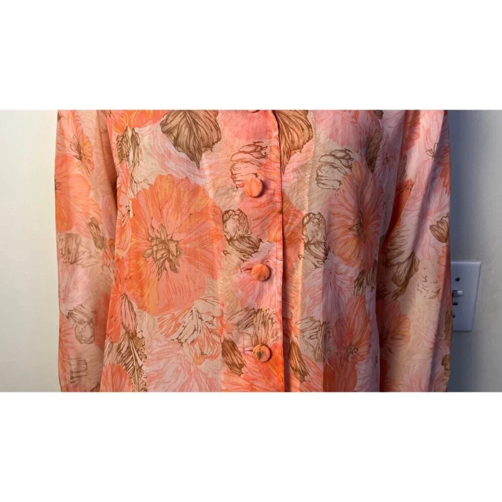 VINTAGE FLORAL 50'S  SHEER JACKET M - Picture 3 of 6